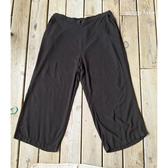 Ellos Womens Plus Size Barrel Cropped Black Wide-Leg Pants With Side Pockets 1X - Picture 2 of 8